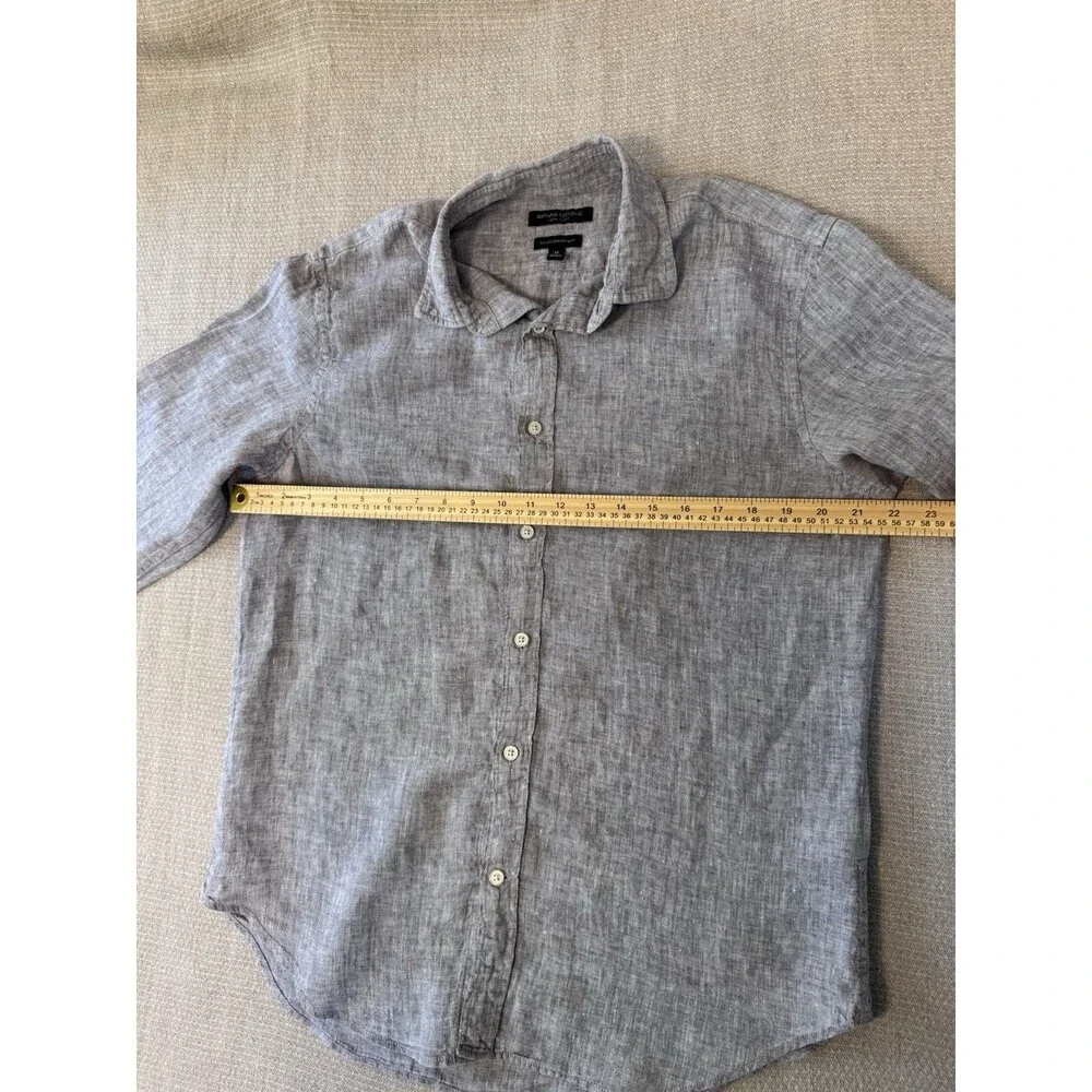 Banana Republic Shirt Mens M Gray 100% Linen Camden Fit Summer Button Down 596